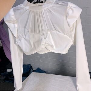 New Missguided Sheer Puff Sleeve Crop Top Sexy Milkmaid Longsleeve Mesh Mock 8